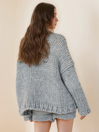 Women Pullover Sweater Apricot Bows Color Block Jewel Neck Long Sleeves Oversized Polyester Sweaters