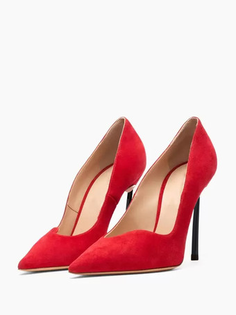 レッド スエードハイヒール ポインテッドトゥ スティレットヒール パンプス