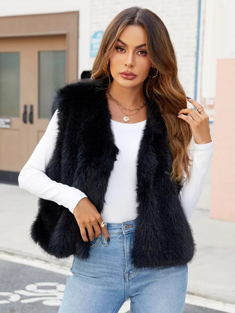 環境に優しいファーコート ノースリーブ オープンフロント 快適な冬用ベスト