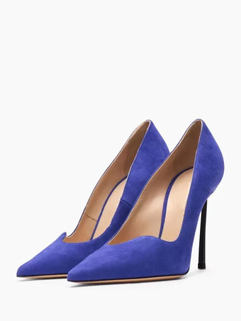 ブルー スエードハイヒール ポインテッドトゥ スティレットヒール パンプス