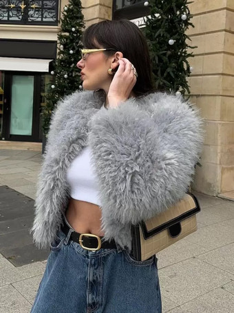 環境に優しいファーコート フロントボタン 暖かい冬用レディースジャケット