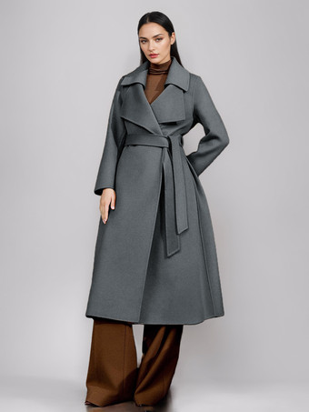 グレイレッドウールカシミアブレンドコート レディース バーガンディ ダブルブレスト ダブルフェイス 冬アウター 2025