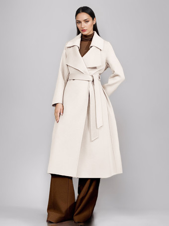 ホワイト レッドウールカシミアブレンドコート レディース バーガンディ ダブルブレスト ダブルフェイス 冬アウター 2025