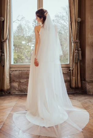 ウェディング ベール 2 層チュール仕上げエッジ クラシック ブライダル ベール