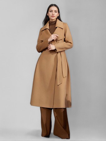 ラクダ色 レッドウールカシミアブレンドコート レディース バーガンディ ダブルブレスト ダブルフェイス 冬アウター 2025