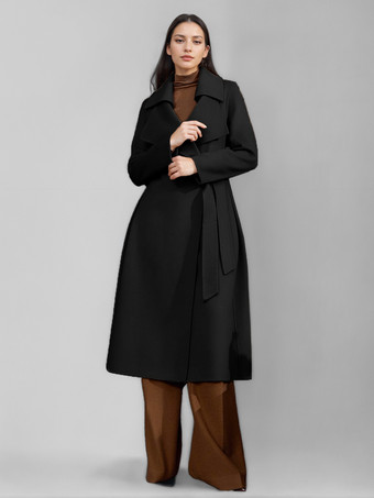 ブラック レッドウールカシミアブレンドコート レディース バーガンディ ダブルブレスト ダブルフェイス 冬アウター 2025