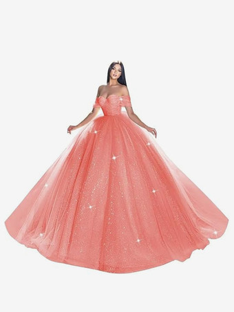 ソフトピンクレース ウェディングドレス トレイン プリンセス シルエット 半袖 チュール ストラップレス ブライダルドレス