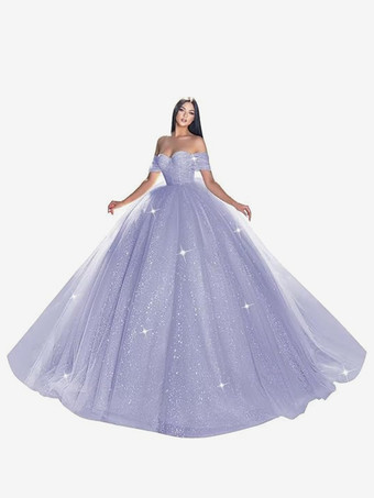 ライラック レース ウェディングドレス トレイン プリンセス シルエット 半袖 チュール ストラップレス ブライダルドレス