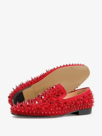 メンズ リベット ローファー シューズ マイクロスエードアッパー アートワーク スリッポン スパイク プロム ウェディングシューズ