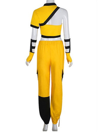 レディース ジャズダンス衣装 ヒップホップ ツーピースセット（お揃いの手袋付き、イエロー ストリートウェアスタイル）