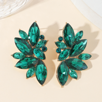 グリーン ブライダル イヤリング ラインストーン ピアス ブライダル ジュエリー Acc