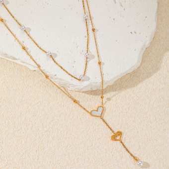 ウェディングネックレス シルバー ハート型コードチェーン イミテーションパール 16インチ ウェディングネックレス