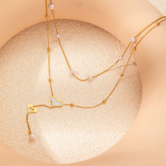 ゴールド ウェディングネックレス シルバー ハート型コードチェーン イミテーションパール 16インチ ウェディングネックレス