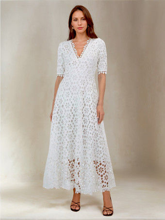 V-Neck Maxi Dress Half Sleeves Casual Floor Length Dress