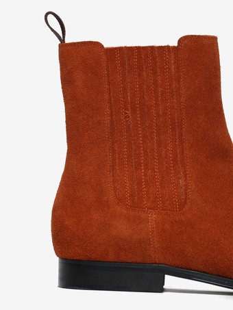 メンズ チェルシーブーツ コーヒーブラウン マイクロスエードアッパー ラウンドトゥ アンクル プロム パーティーブーツ