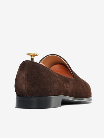 メンズ スリッポン ローファー シューズ フィッシャーマンアートワーク ラウンドトゥ スエードレザー