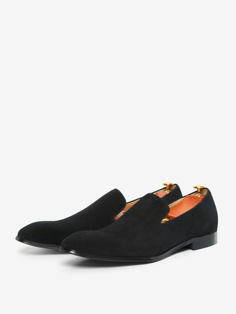 メンズ スリッポン ローファー スクエアトゥ スエード ブラック ペニーシューズ