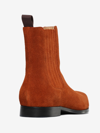 メンズ チェルシーブーツ コーヒーブラウン マイクロスエードアッパー ラウンドトゥ アンクル プロム パーティーブーツ