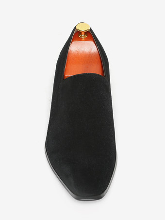 メンズ スリッポン ローファー スクエアトゥ スエード ブラック ペニーシューズ