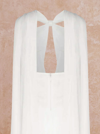 ブライダルジャンプスーツ ストレッチクレープ カットアウト フロアレングスジャンプスーツ デザインネックライン ノースリーブ ナチュラルウエスト アイボリー