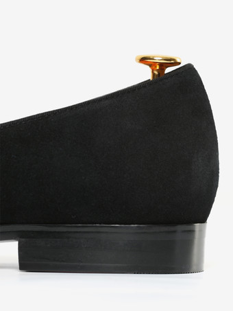 メンズ スリッポン ローファー スクエアトゥ スエード ブラック ペニーシューズ