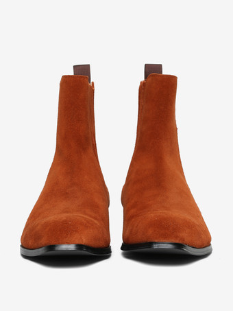 メンズ チェルシーブーツ コーヒーブラウン マイクロスエードアッパー ラウンドトゥ アンクル プロム パーティーブーツ