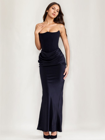 ボディコンドレス グレー ノースリーブ プリーツ シック ストラップレス イレギュラー ボディコンドレス シースドレス