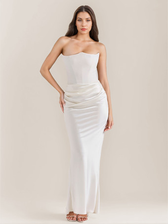 アイボリー ボディコンドレス グレー ノースリーブ プリーツ シック ストラップレス イレギュラー ボディコンドレス シースドレス