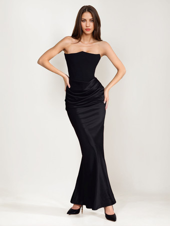 ボディコンドレス グレー ノースリーブ プリーツ シック ストラップレス イレギュラー ボディコンドレス シースドレス