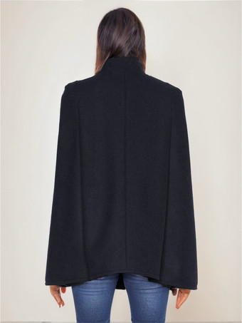 レディース ポンチョ ダークネイビー ダブルブレスト 冬 ウール アウターウェア