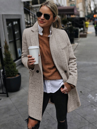 ライト アプリコットオーバーコート ラペル ワンボタン カジュアル 春 アウター 女性用