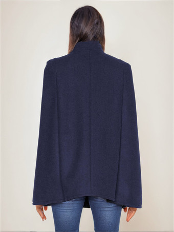 レディース ポンチョ ダークネイビー ダブルブレスト 冬 ウール アウターウェア