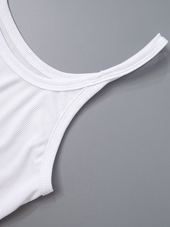 女性用ホワイトキャミトップUネックカウボーイキャミソール