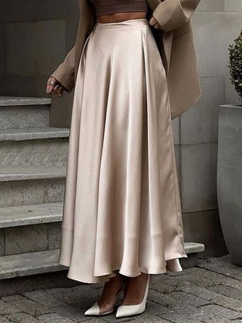 カーキ 女性のためのサテンスカート秋の女性のためのロングボトムス