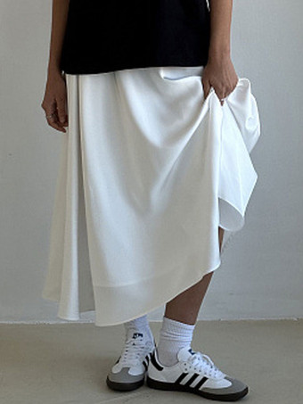 ホワイト 女性のためのサテンスカート秋の女性のためのロングボトムス