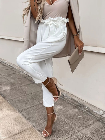 パンツ アプリコット レースアップ ポリエステル パンツ