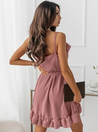 誕生日サマードレス レッドストラップネックポリエステルビーチドレス