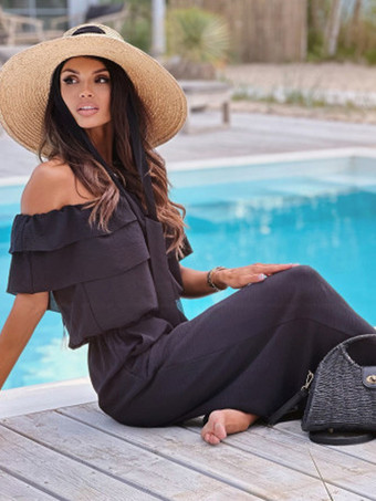 プレーンカジュアルジャンプスーツ フリルオフショルダー 夏ワンピース衣装