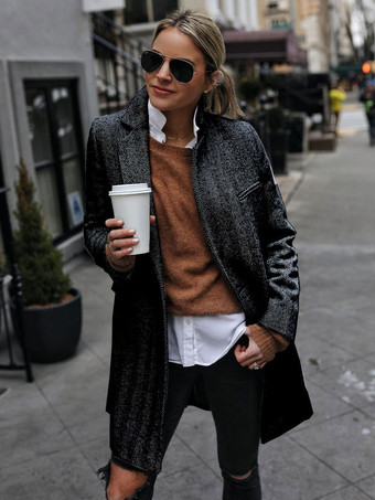 ブラック オーバーコート ラペル ワンボタン カジュアル 春 アウター 女性用