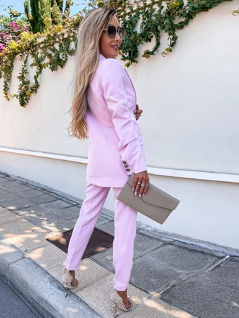 ツーピーススーツ ラベンダー 無地 アウターセット クラシック ブレザー ジャケット スリムフィット パンツ 春 秋 服装 レディース