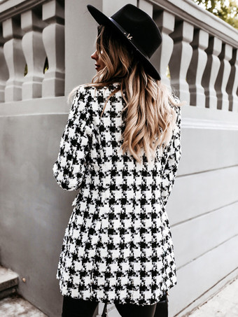 Plaid Coat Padded Shoulder Lapel Double Breast Fall Winter Outerwear