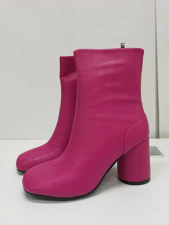 Rojo oradoBotines negros de mujer con punta redonda y tacón grueso