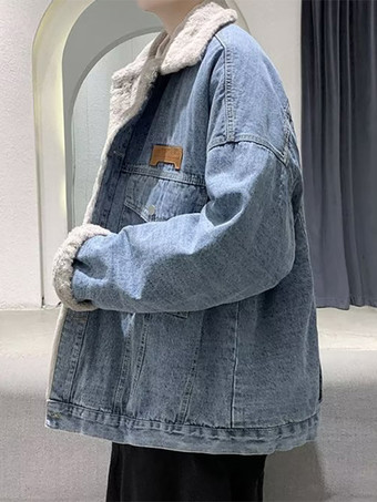 メンズデニムジャケット ポケット付き フェイクファーカラー 冬コート