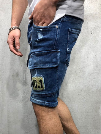 Men's Shorts Distressed Spring Street Wear Light Sky Blue Beach Bottoms