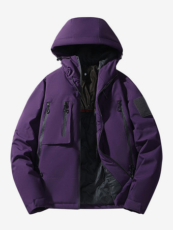 パープル 冬用グラフェンコットンコート メンズ フード付き カジュアル ゆったり 暖かい コットンコート