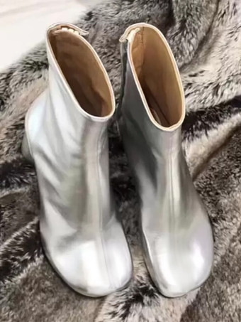 plateado Botines negros de mujer con punta redonda y tacón grueso