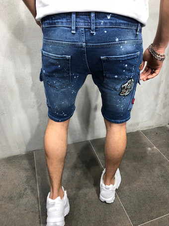 Men's Shorts Distressed Spring Street Wear Light Sky Blue Beach Bottoms
