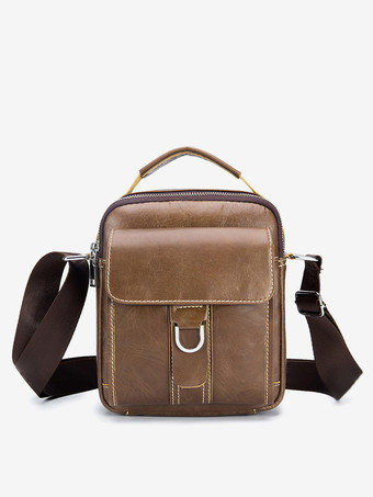 ライトブラウン レースアップ バックル スポーツ クロスボディバッグ メンズ ビジネス サッチェルバッグ