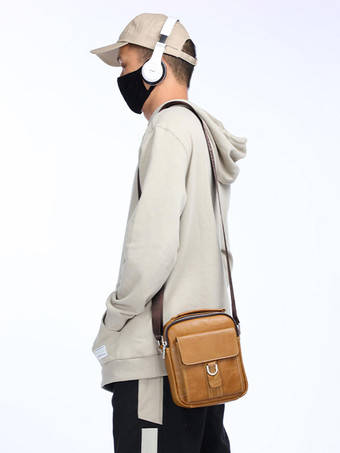 ライトブラウン レースアップ バックル スポーツ クロスボディバッグ メンズ ビジネス サッチェルバッグ