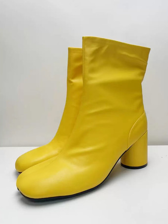 AmarilloBotines negros de mujer con punta redonda y tacón grueso